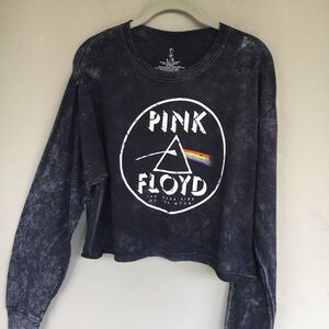Pink Floyd Dark Side of the Moon Crop Shirt L Long Sleeve Prism 1973 Tour Grunge